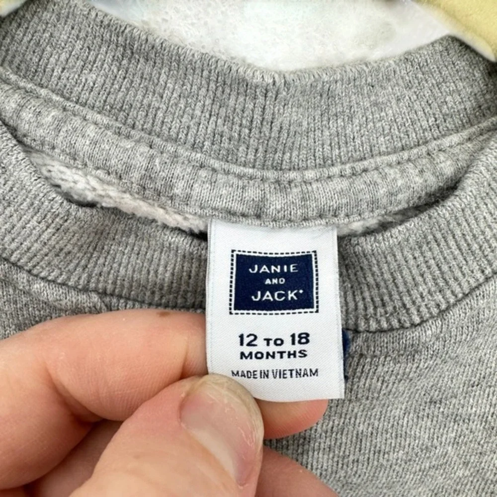 Janie and Jack Baby Sweatshirt 12-18 Months Gray Sport Pullover Crew‎ Neck